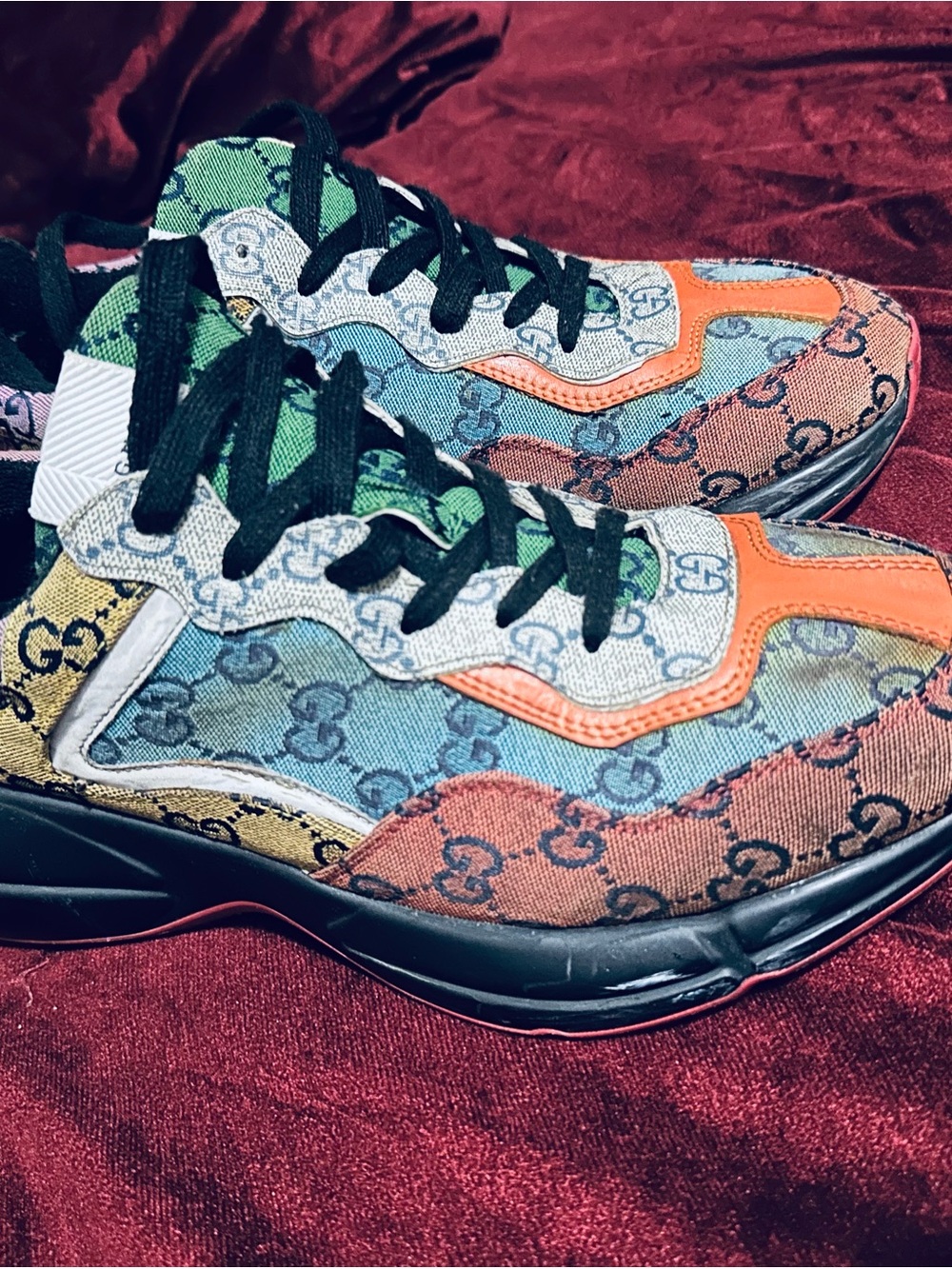 Gucci Kids GG Canvas Sneakers in Orange, Green, Blue and Black